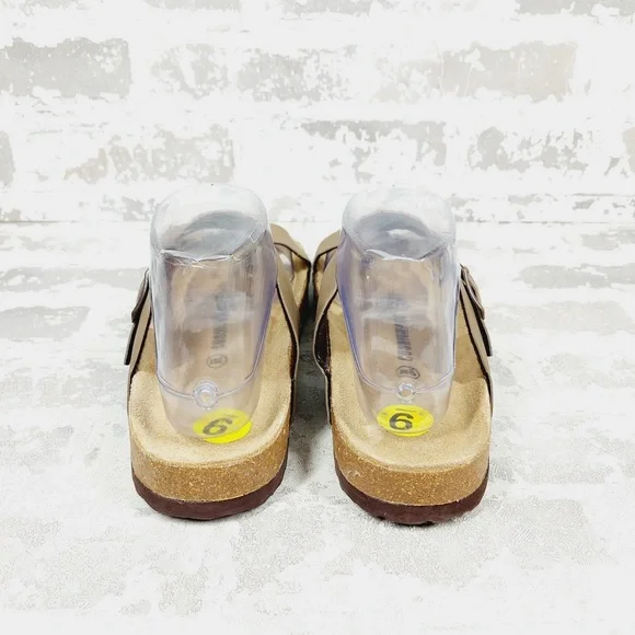 NEW Cushionaire Tan Brown Strappy Buckle Cork Footbed Summer Slide Sandals K28 - Picture 4 of 10